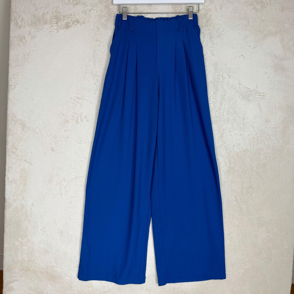 Halara Flex Waffle XS Tall Royal Blue Wide Leg Pleated High Waist Pants NWT